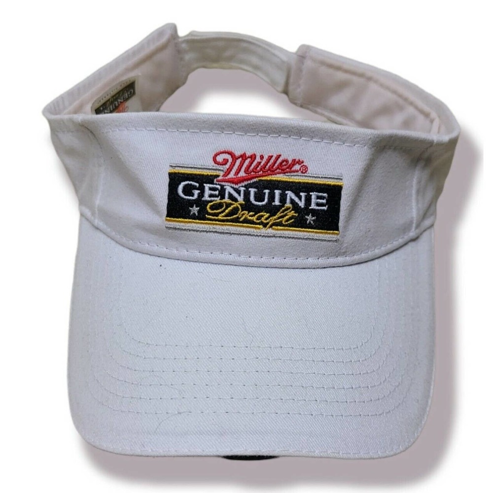 VTG 90's Miller Genuine Draft Beach Volleyball White Sun Visor Hat Golf